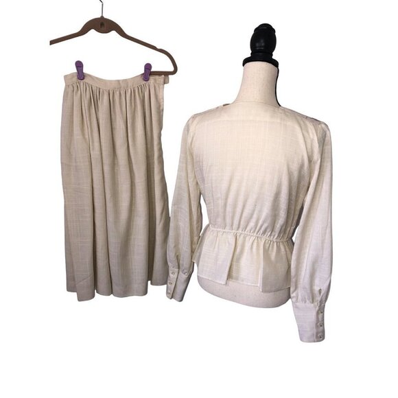 Vintage Set Top Skirt Size S Cream Lace Long Sleeve 80"s Cottagecore Modest USA - Picture 3 of 12